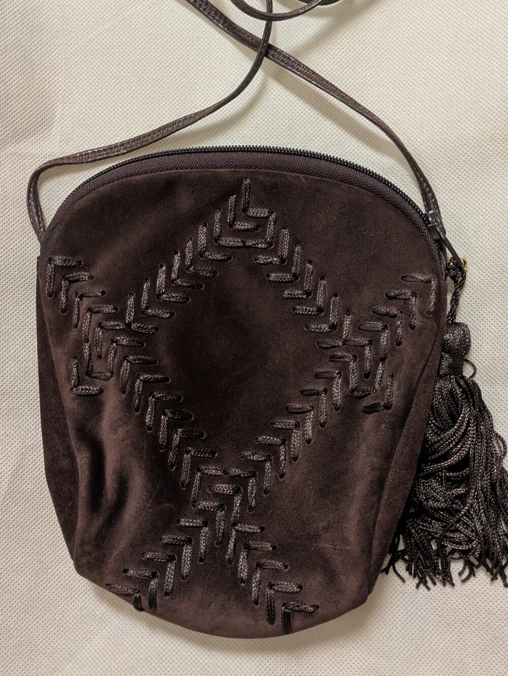 Sharif Suede Tassel Crossbody Bag in Dark Brown